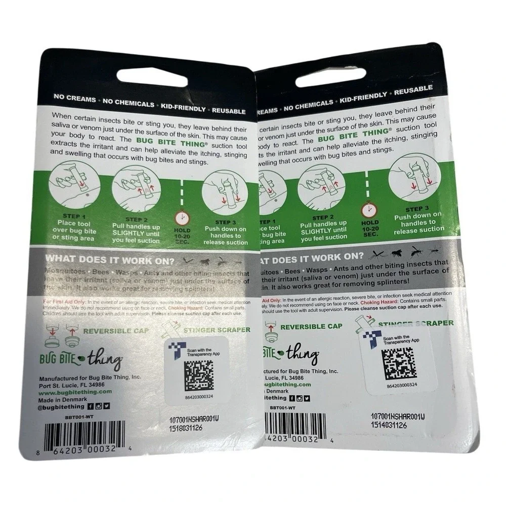 Bug Bite Thing 2 Pack Insect Bite Sting Suction Tool White BBT001-WT New